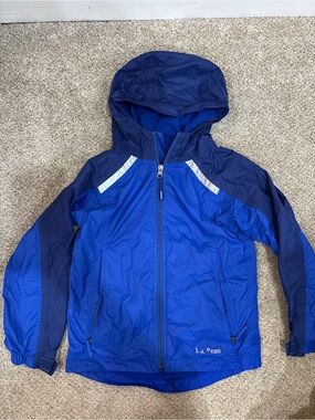LL Bean Little Kids' Blue Hooded Lightweight Fleece Lined Nylon Jacket 5-6